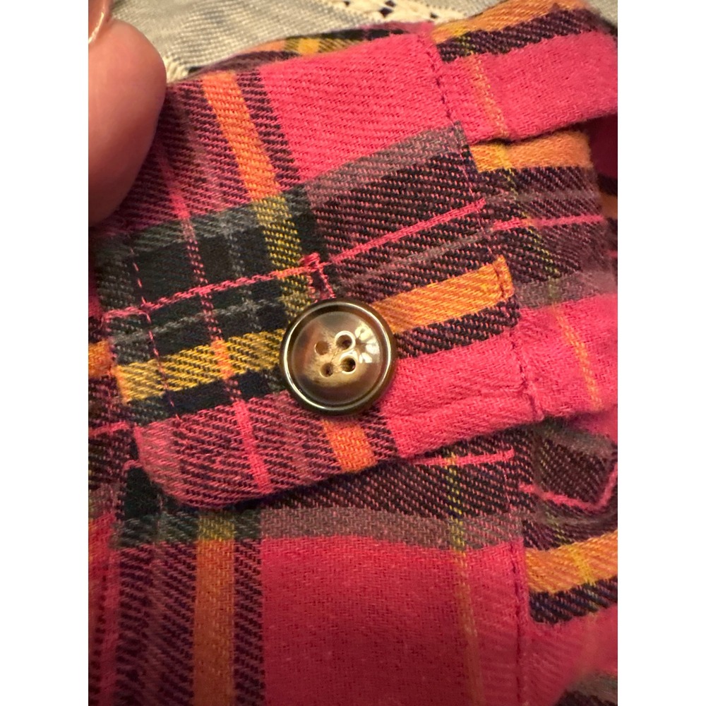 Upcycled Pink Plaid Flannel Sleeve Sweatshirt Oversized Pocket Top Fits up to XL - Picture 10 of 10
